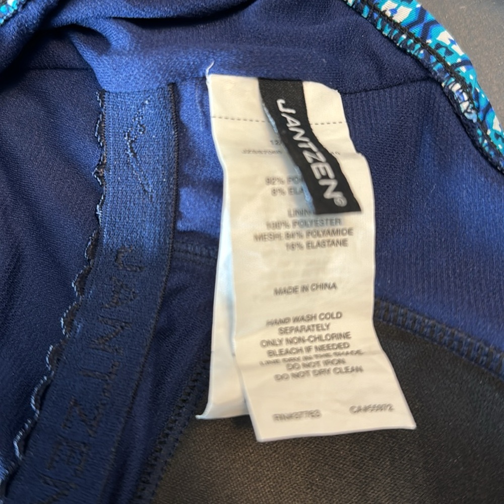 Jantzen Blue Print Keyhole High Neck One piece Swim Suit Modest Molded Cups 12 - Picture 12 of 14